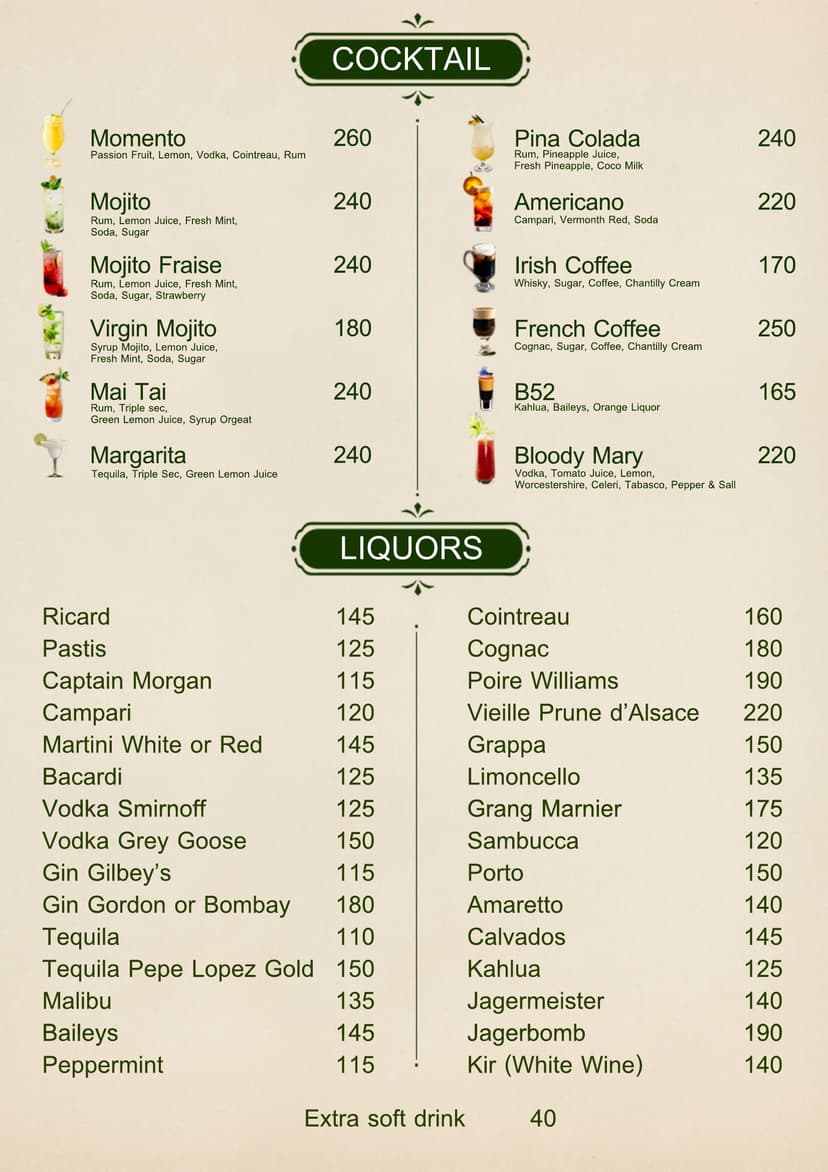 Momento Bar drink menu