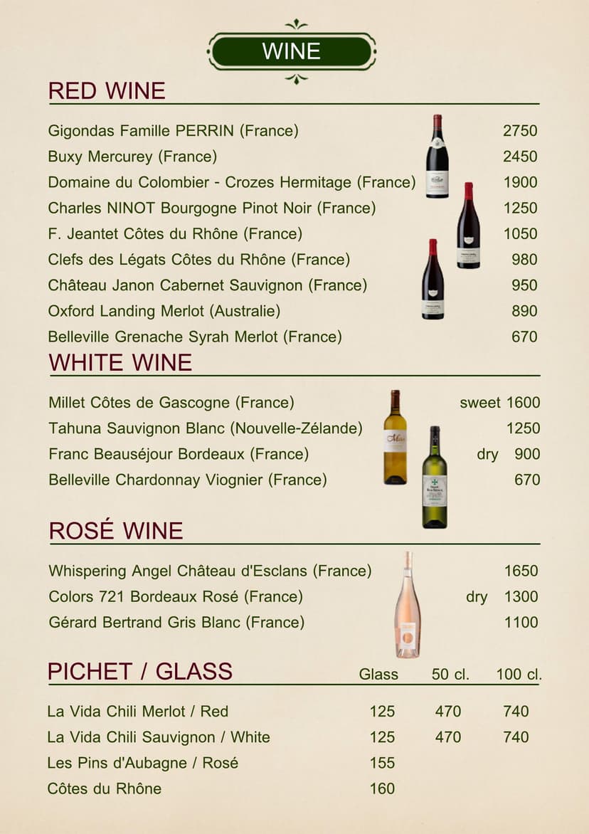 Momento Bar drink menu